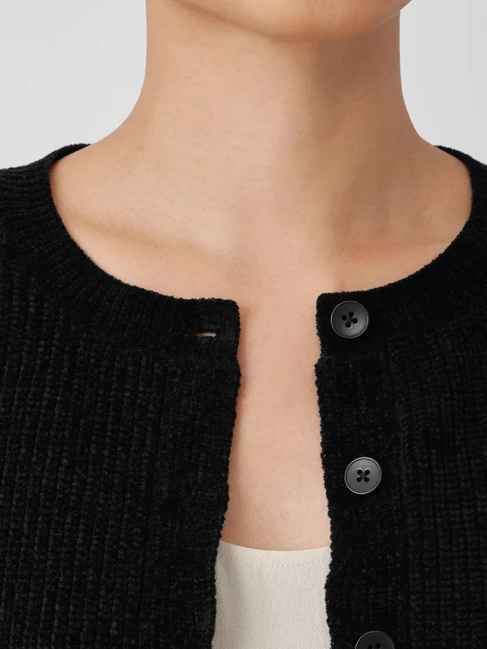 Women Eileen Fisher Sweaters and Cardigans Organic Cotton Chenille Crew Neck Cardigan Black