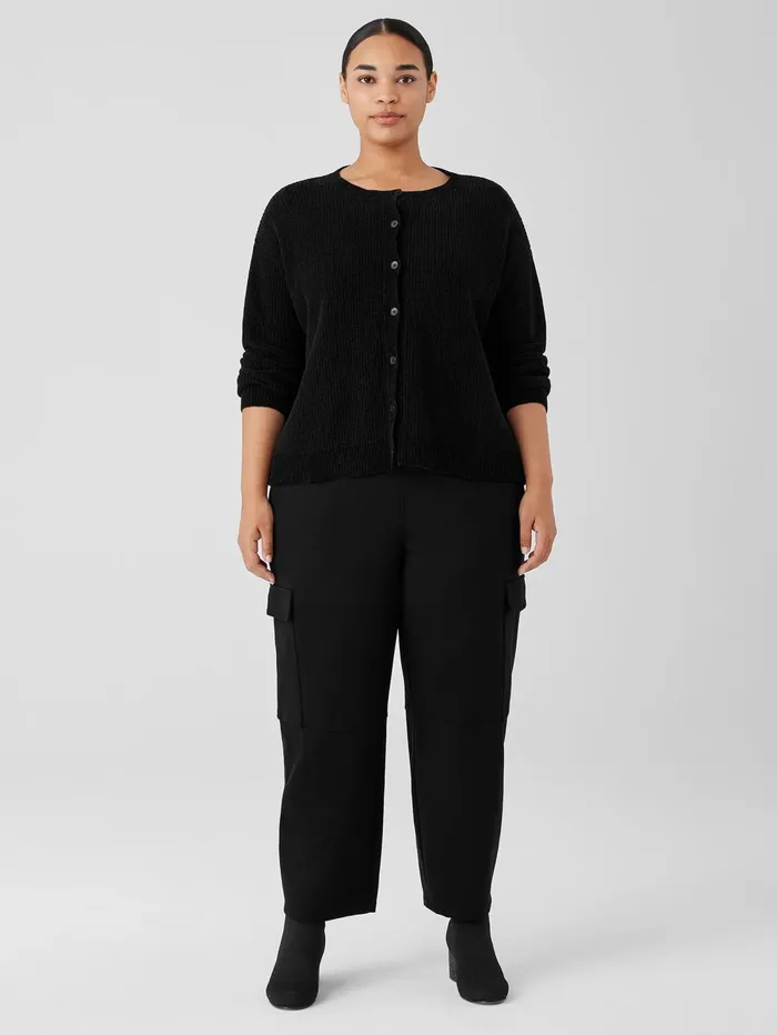 Women Eileen Fisher Sweaters and Cardigans Organic Cotton Chenille Crew Neck Cardigan Black