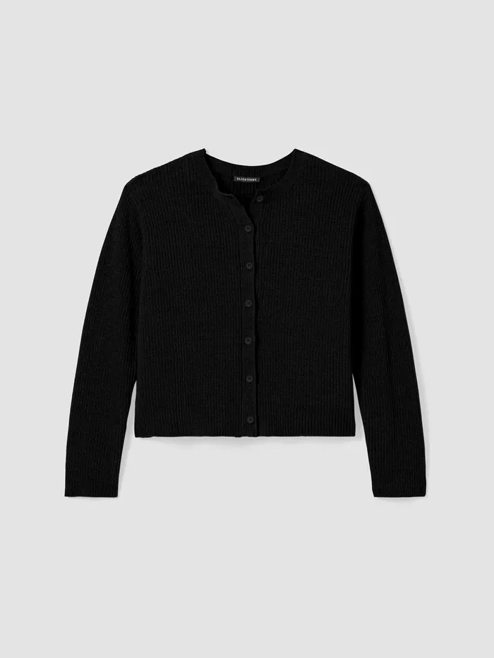 Women Eileen Fisher Sweaters and Cardigans Organic Cotton Chenille Crew Neck Cardigan Black