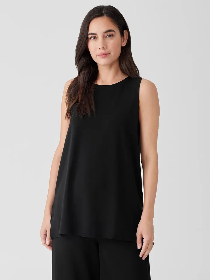 Women Eileen Fisher Tanks and Camis Stretch Jersey Knit Crew Neck Long Tank Black Women Eileen Fisher Tanks and Camis Stretch Jersey Knit Crew Neck Long Tank Black