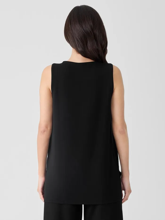 Women Eileen Fisher Tanks and Camis Stretch Jersey Knit Crew Neck Long Tank Black