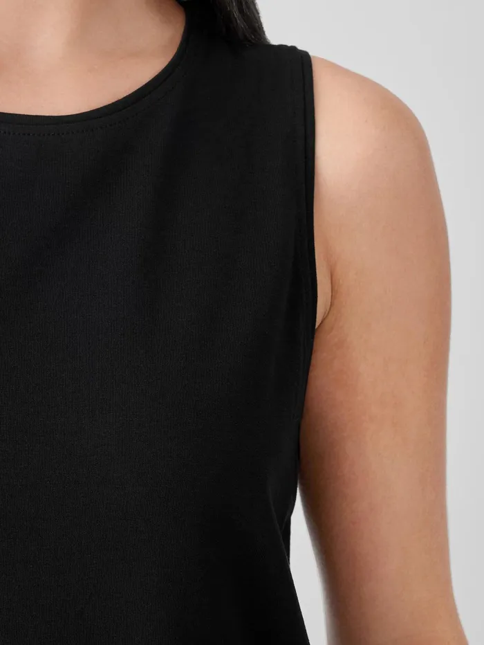 Women Eileen Fisher Tanks and Camis Stretch Jersey Knit Crew Neck Long Tank Black