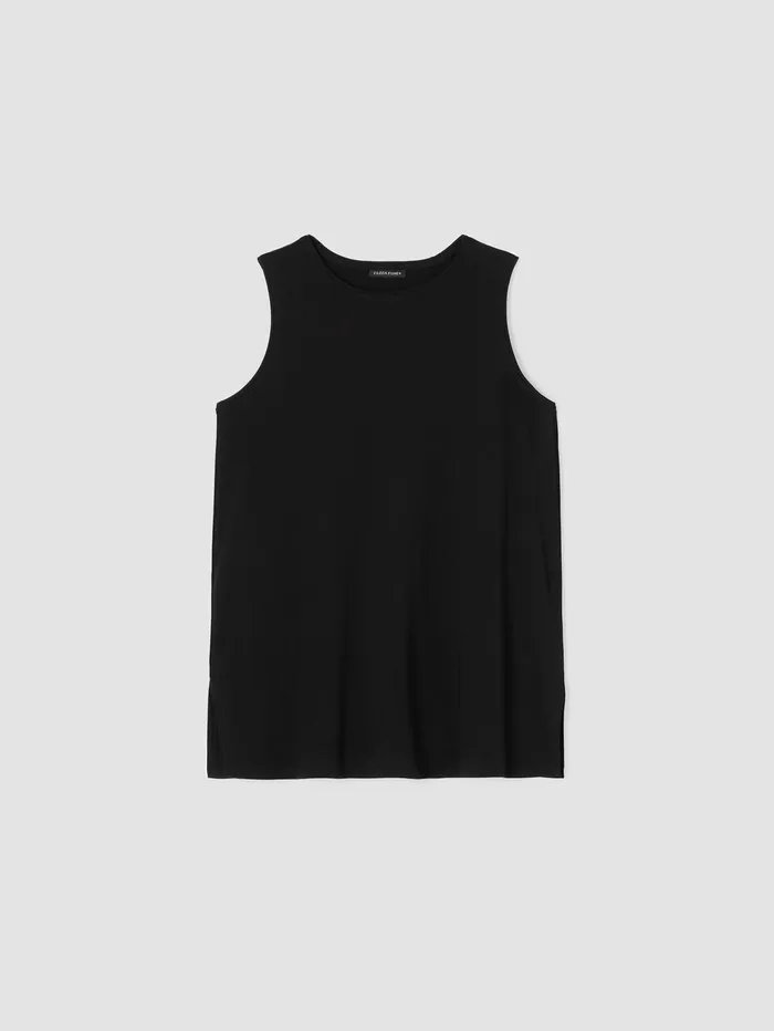 Women Eileen Fisher Tanks and Camis Stretch Jersey Knit Crew Neck Long Tank Black