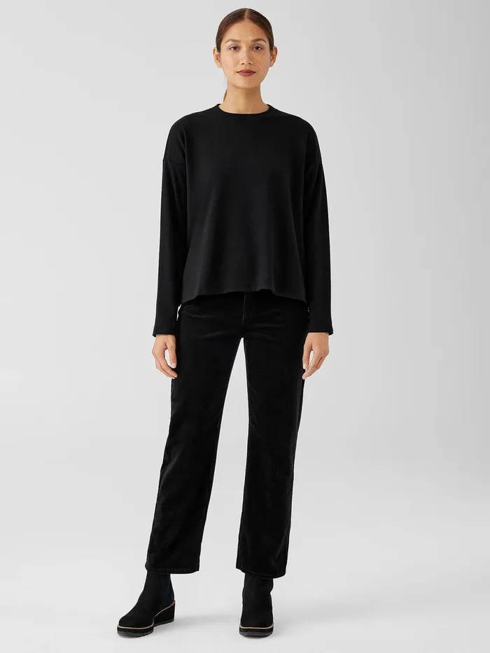 Women Eileen Fisher Tops and Tees Cozy Brushed Terry Hug BoxTop Black