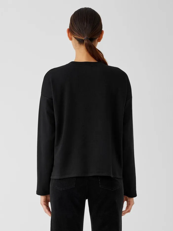 Women Eileen Fisher Tops and Tees Cozy Brushed Terry Hug BoxTop Black