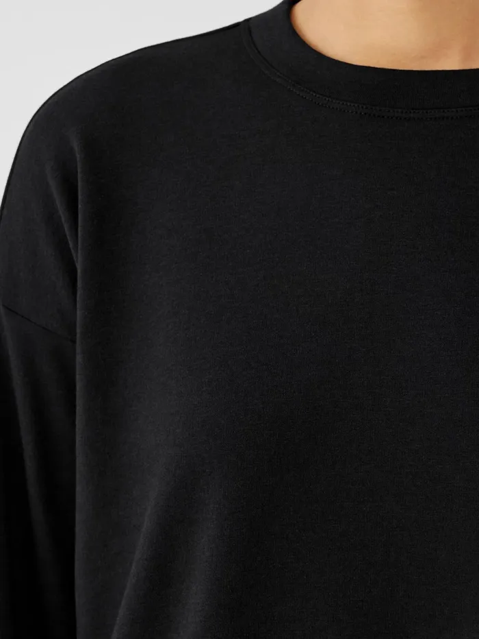 Women Eileen Fisher Tops and Tees Cozy Brushed Terry Hug BoxTop Black