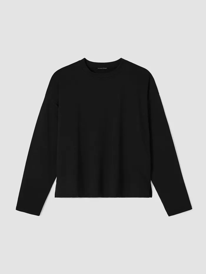 Women Eileen Fisher Tops and Tees Cozy Brushed Terry Hug BoxTop Black