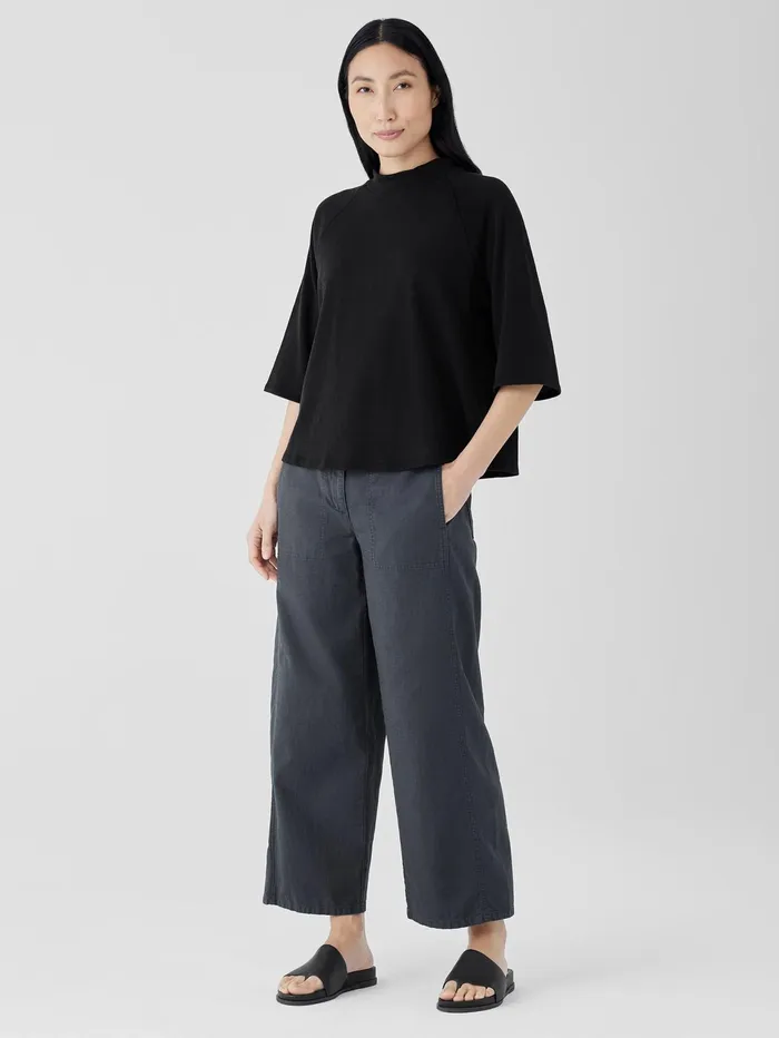 Women Eileen Fisher Tops and Tees Cozy Organic Cotton Slub Mock Neck Top Black
