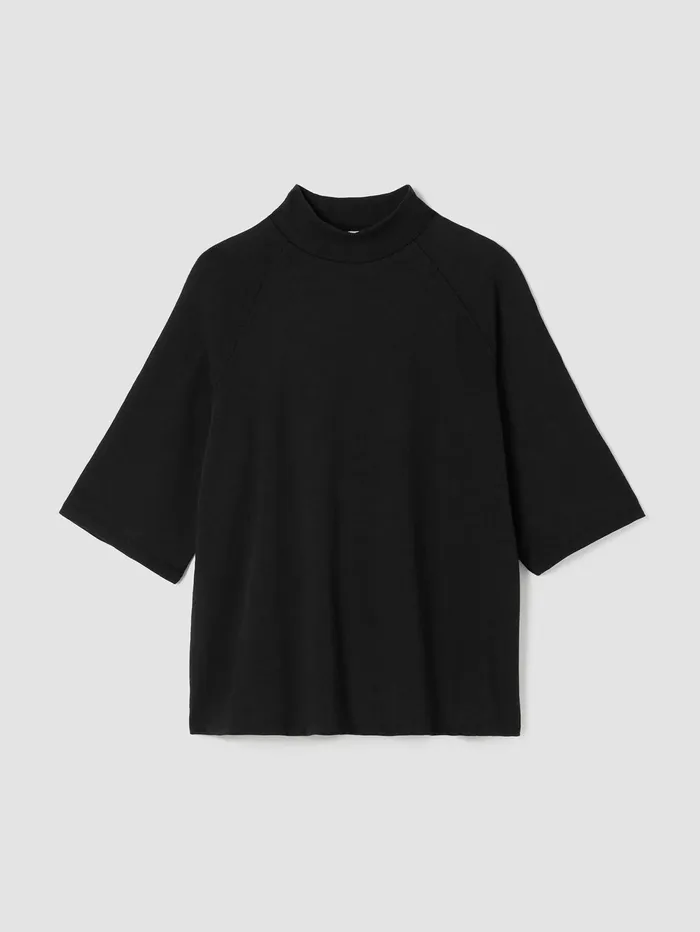 Women Eileen Fisher Tops and Tees Cozy Organic Cotton Slub Mock Neck Top Black