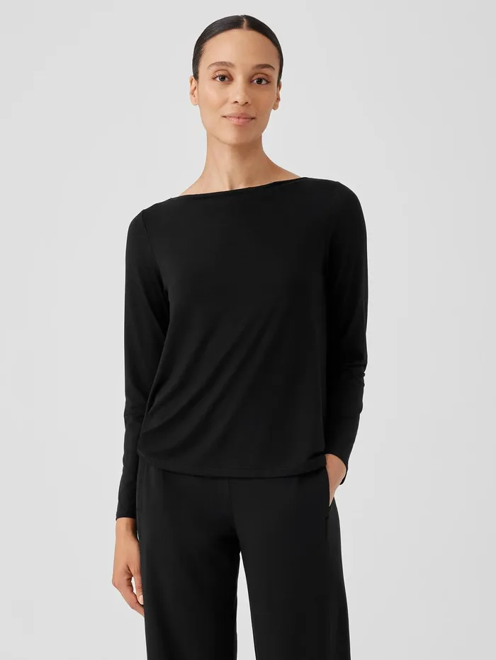 Women Eileen Fisher Tops and Tees Fine Jersey Cowl Neck Top Black