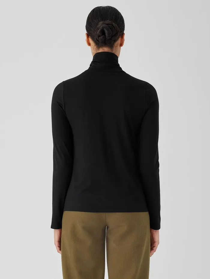 Women Eileen Fisher Tops and Tees Fine Jersey Scrunch Neck Top Black