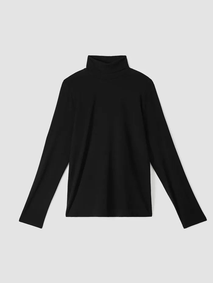 Women Eileen Fisher Tops and Tees Fine Jersey Scrunch Neck Top Black