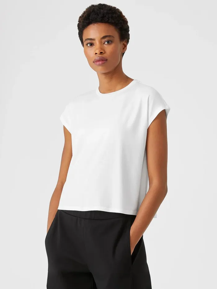 Women Eileen Fisher Tops and Tees Fine Jersey Square Top White