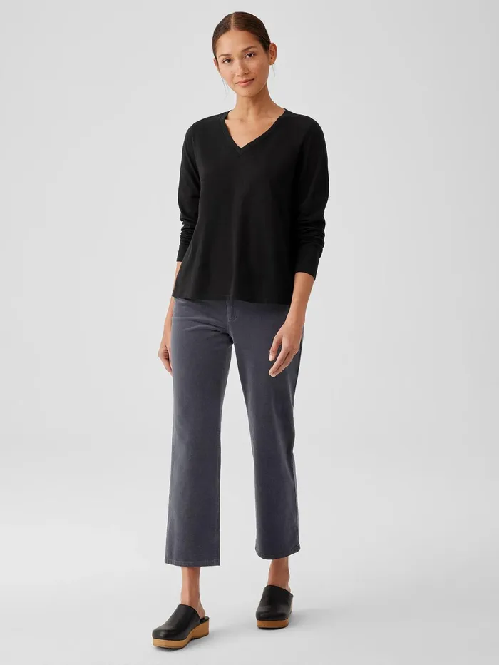 Women Eileen Fisher Tops and Tees Organic Cotton Slub VNeck Top Black