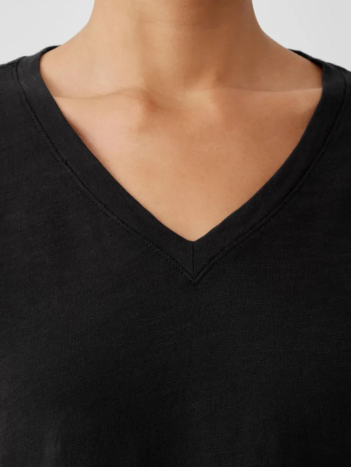 Women Eileen Fisher Tops and Tees Organic Cotton Slub VNeck Top Black