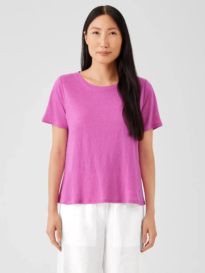 Women Eileen Fisher Tops and Tees Organic Linen Jersey Crew Neck Tee Black