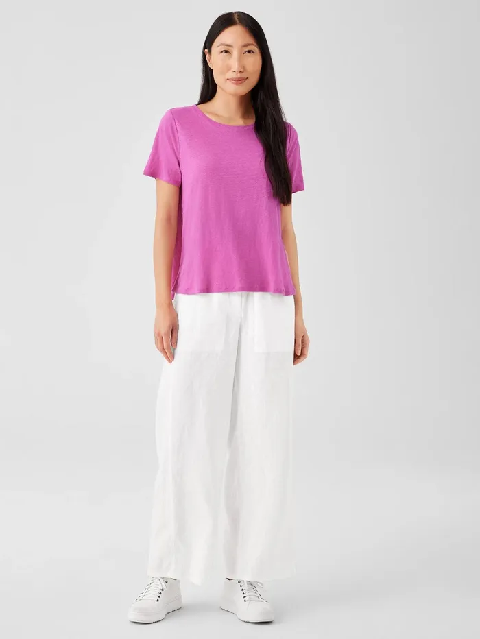 Women Eileen Fisher Tops and Tees Organic Linen Jersey Crew Neck Tee Black