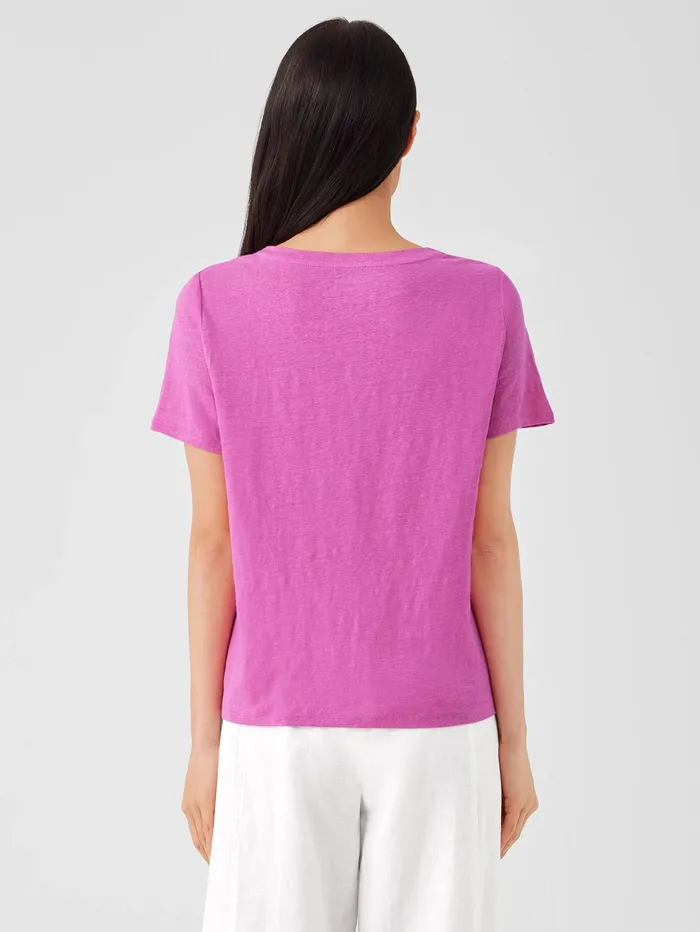 Women Eileen Fisher Tops and Tees Organic Linen Jersey Crew Neck Tee Black