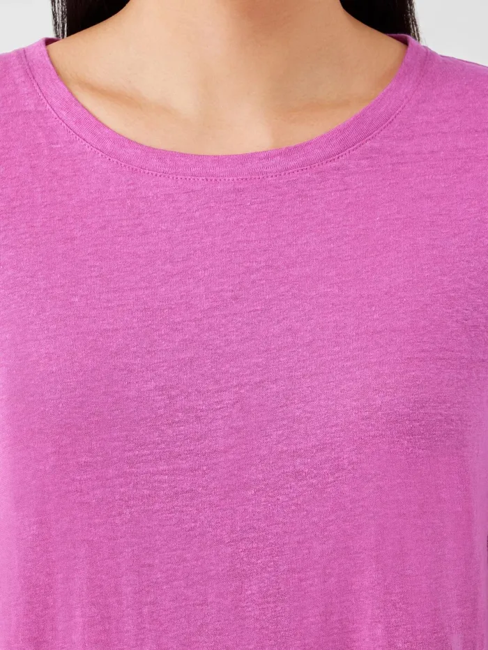 Women Eileen Fisher Tops and Tees Organic Linen Jersey Crew Neck Tee Black
