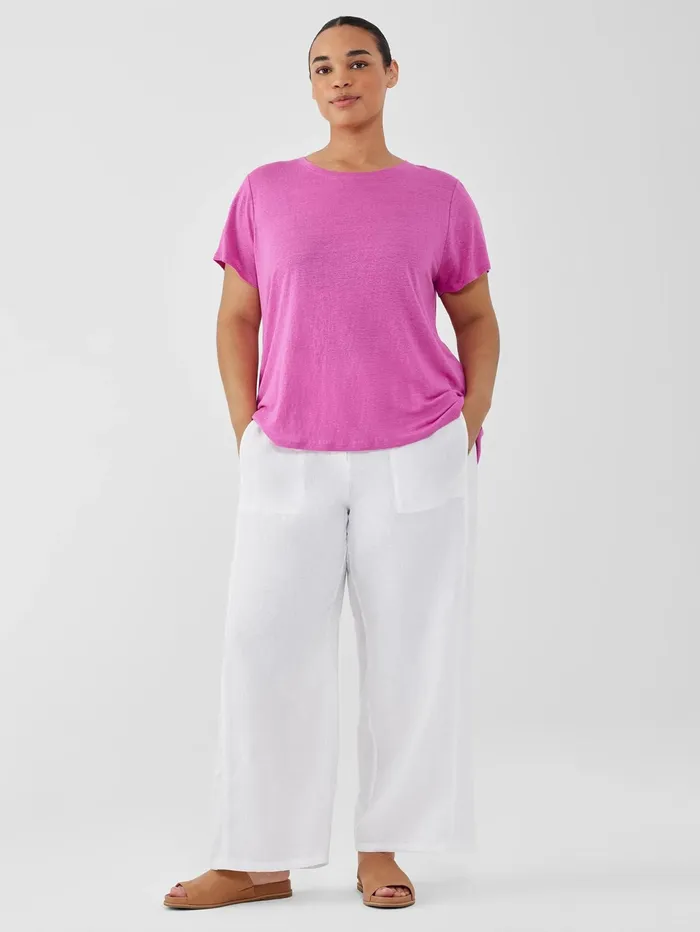 Women Eileen Fisher Tops and Tees Organic Linen Jersey Crew Neck Tee Black