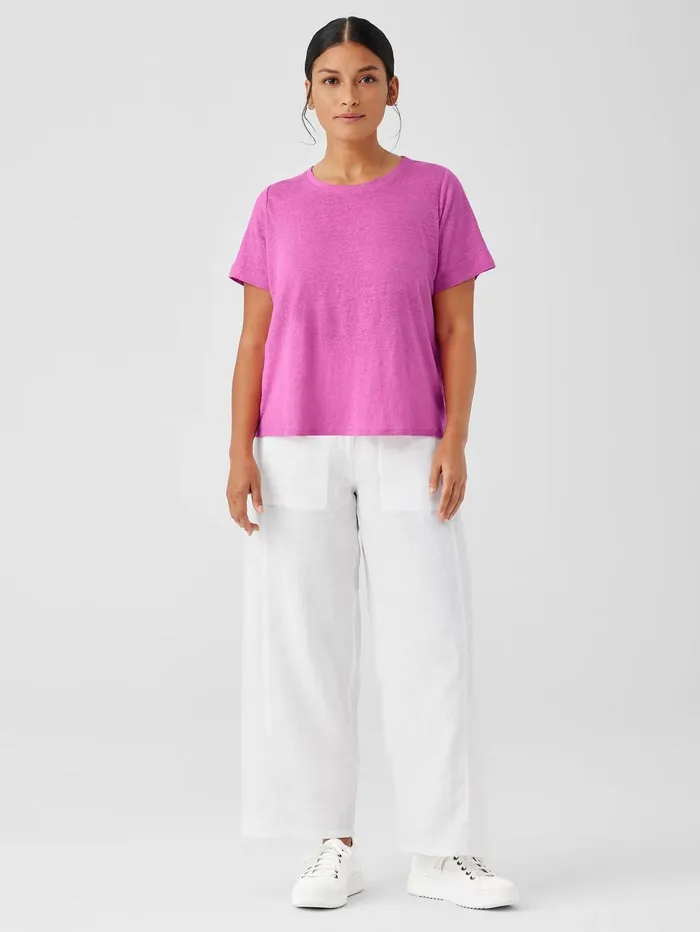 Women Eileen Fisher Tops and Tees Organic Linen Jersey Crew Neck Tee Black