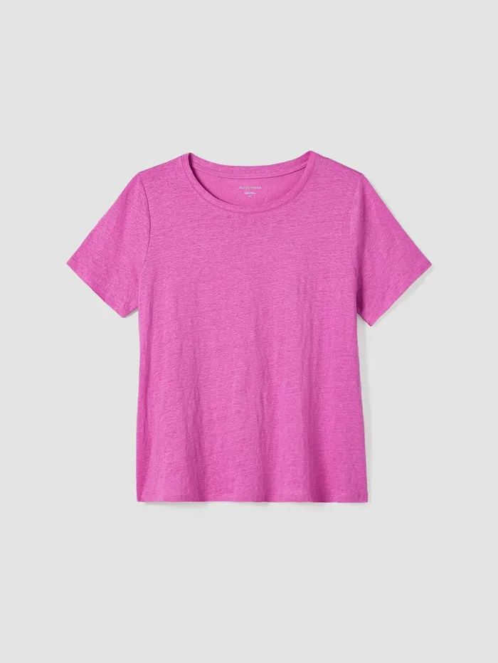 Women Eileen Fisher Tops and Tees Organic Linen Jersey Crew Neck Tee Black