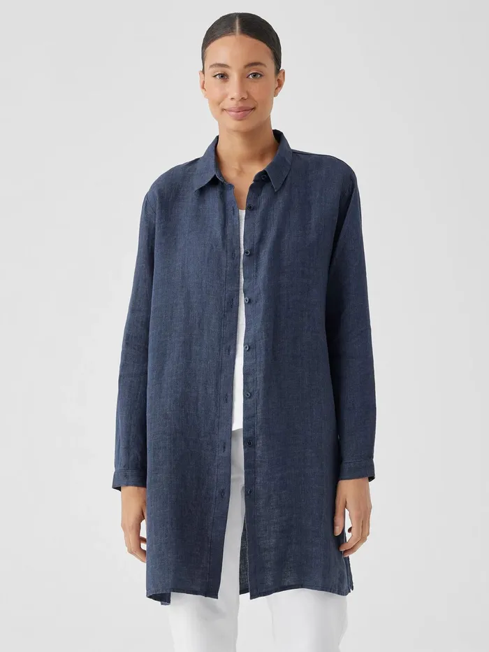 Women Eileen Fisher Tops and Tees Washed Organic Linen Dlav Long Shirt Dusk