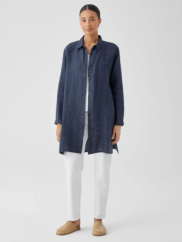 Women Eileen Fisher Tops and Tees Washed Organic Linen Dlav Long Shirt Dusk