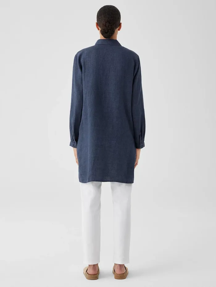 Women Eileen Fisher Tops and Tees Washed Organic Linen Dlav Long Shirt Dusk