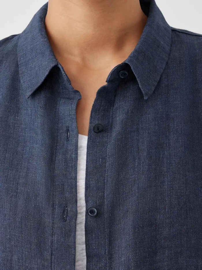 Women Eileen Fisher Tops and Tees Washed Organic Linen Dlav Long Shirt Dusk