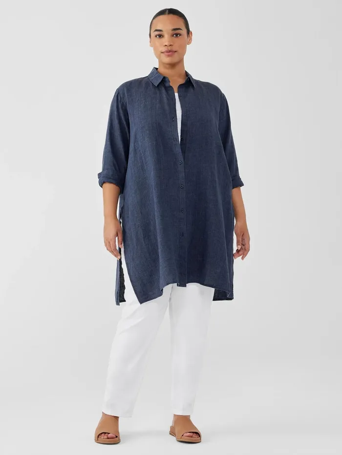 Women Eileen Fisher Tops and Tees Washed Organic Linen Dlav Long Shirt Dusk