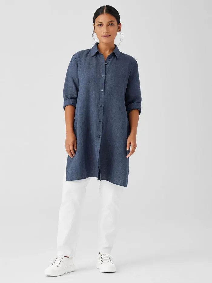 Women Eileen Fisher Tops and Tees Washed Organic Linen Dlav Long Shirt Dusk