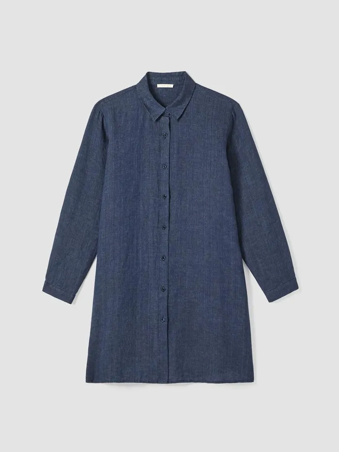 Women Eileen Fisher Tops and Tees Washed Organic Linen Dlav Long Shirt Dusk