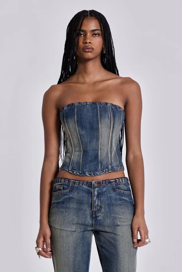 Women Elia Denim Corset Top Jaded London CoOrds