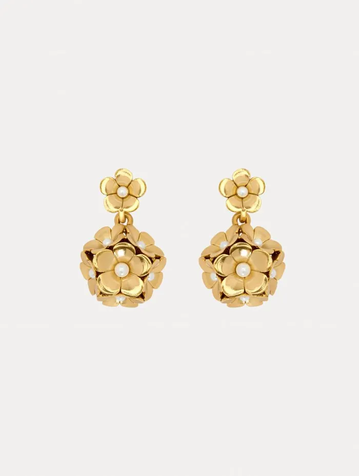 Women Enamel Flower Drop ClipOn Earrings Pearl Oscar De La Renta Earrings
