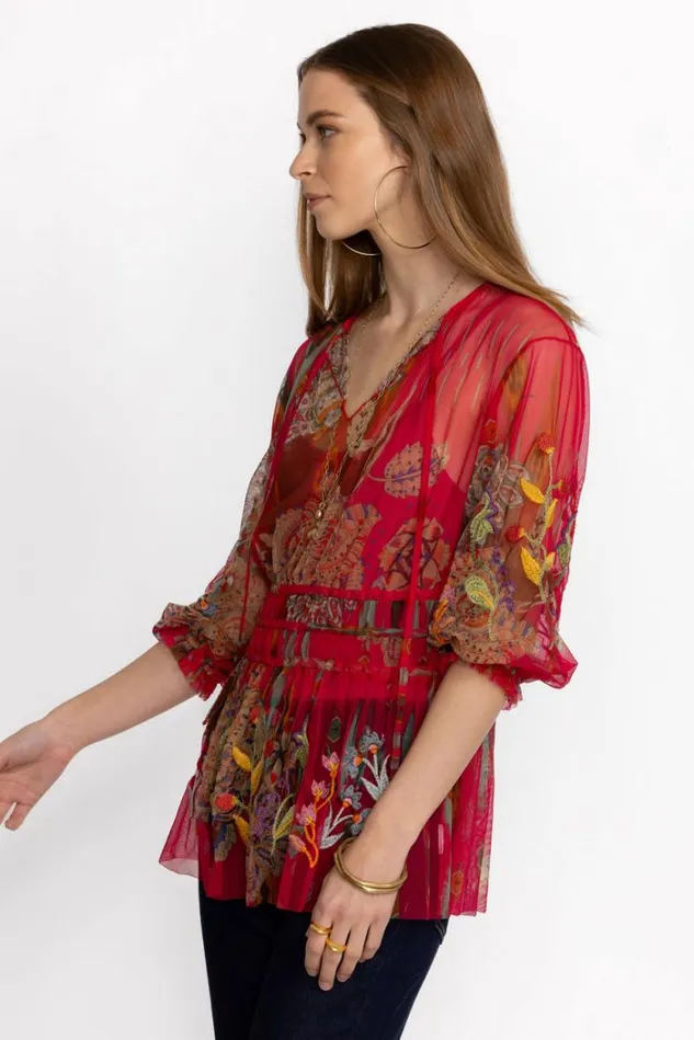Women FEATHER LARK MESH BLOUSE Multi Johnny Was Tops Women FEATHER LARK MESH BLOUSE Multi Johnny Was Tops
