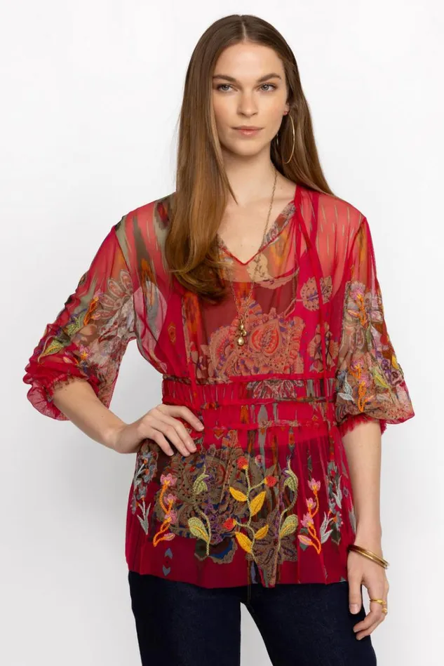 Women FEATHER LARK MESH BLOUSE Multi Johnny Was Tops Women FEATHER LARK MESH BLOUSE Multi Johnny Was Tops