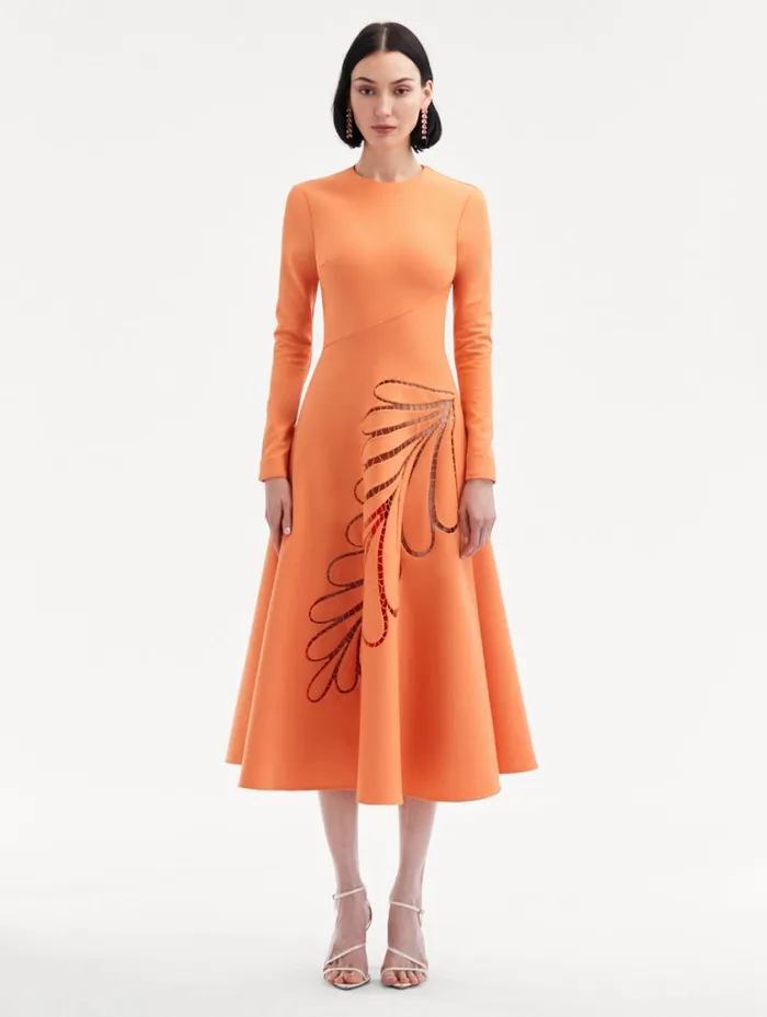 Women Fern Cutout Midi Dress Apricot Oscar De La Renta Dresses Women Fern Cutout Midi Dress Apricot Oscar De La Renta Dresses