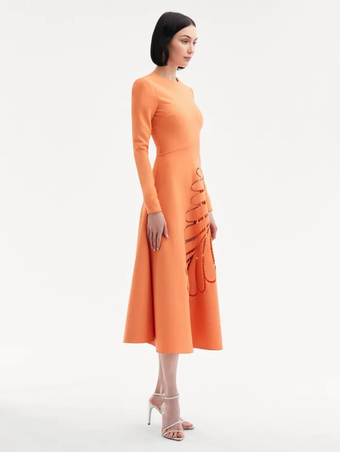 Women Fern Cutout Midi Dress Apricot Oscar De La Renta Dresses Women Fern Cutout Midi Dress Apricot Oscar De La Renta Dresses