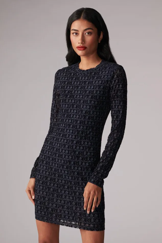 Women Fiorucci Dresses Monogram Logo Mesh Mini Dress Navy