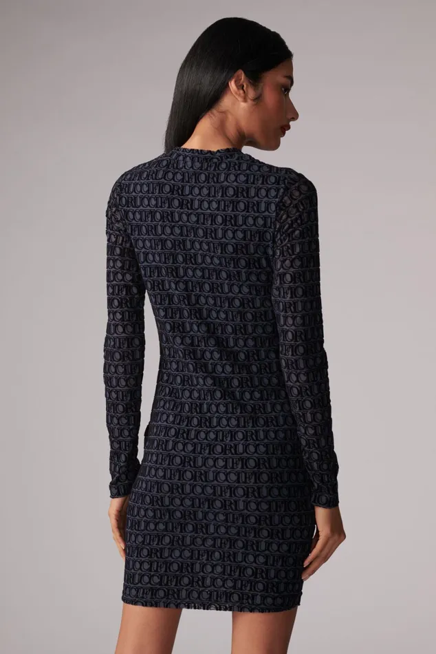 Women Fiorucci Dresses Monogram Logo Mesh Mini Dress Navy