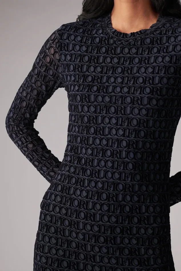 Women Fiorucci Dresses Monogram Logo Mesh Mini Dress Navy