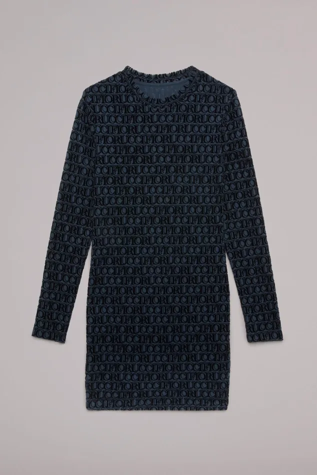 Women Fiorucci Dresses Monogram Logo Mesh Mini Dress Navy