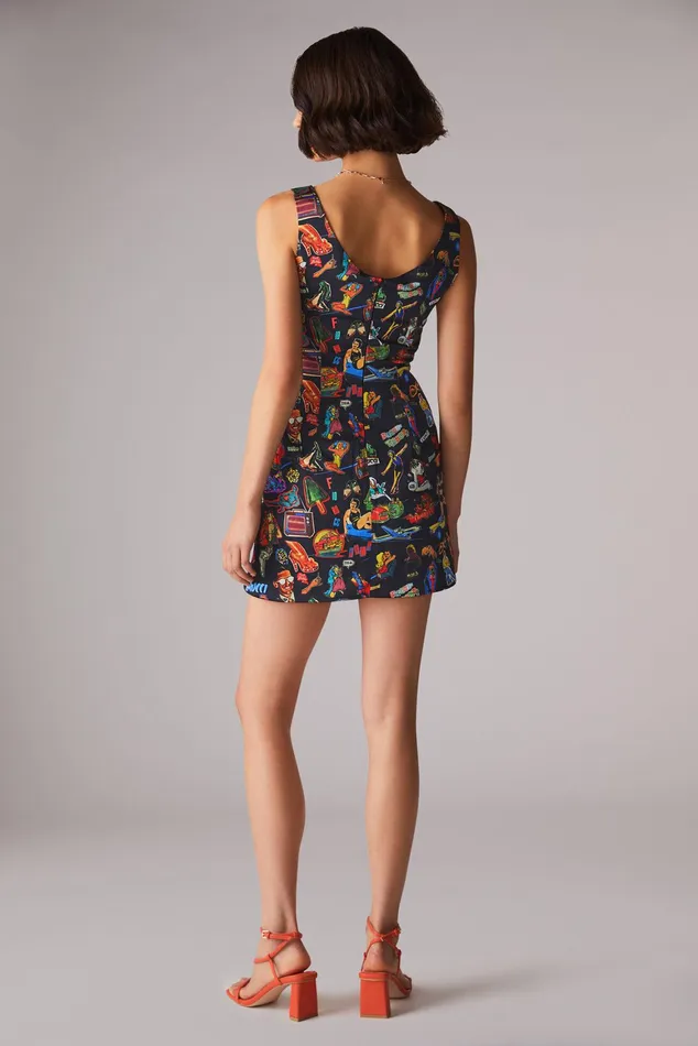 Women Fiorucci Dresses Sticker Print Mini Dress Black