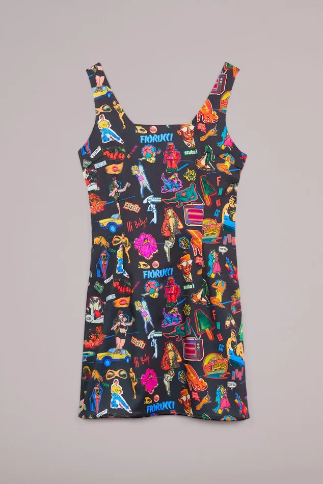 Women Fiorucci Dresses Sticker Print Mini Dress Black
