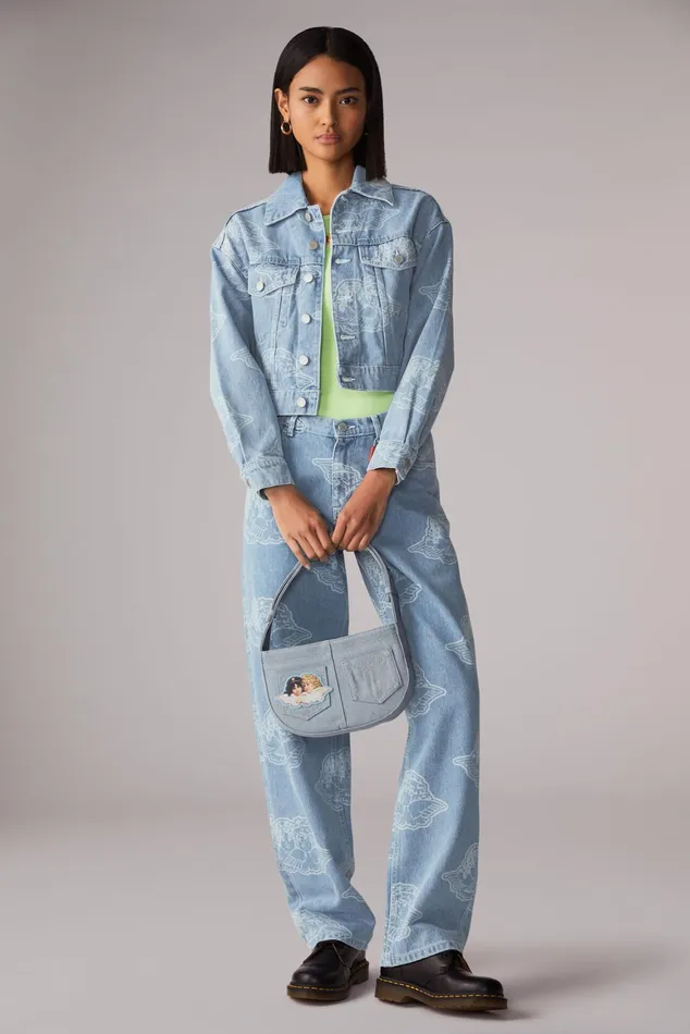 Women Fiorucci Jeans and Denim All Over Angels Denim Jacket Blue Women Fiorucci Jeans and Denim All Over Angels Denim Jacket Blue