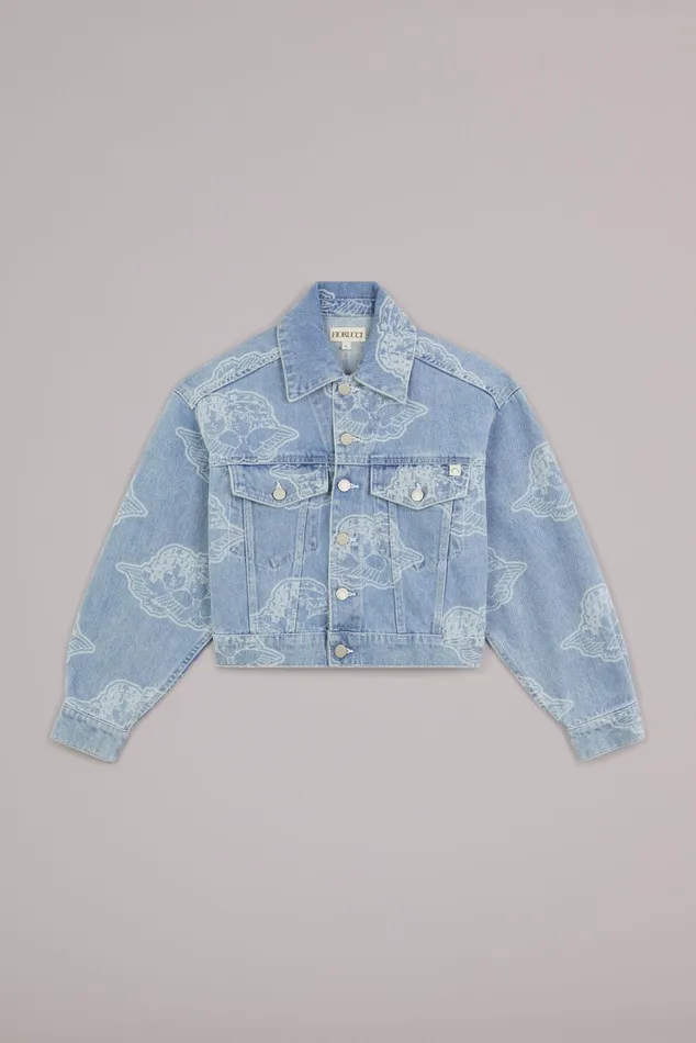 Women Fiorucci Jeans and Denim All Over Angels Denim Jacket Blue Women Fiorucci Jeans and Denim All Over Angels Denim Jacket Blue
