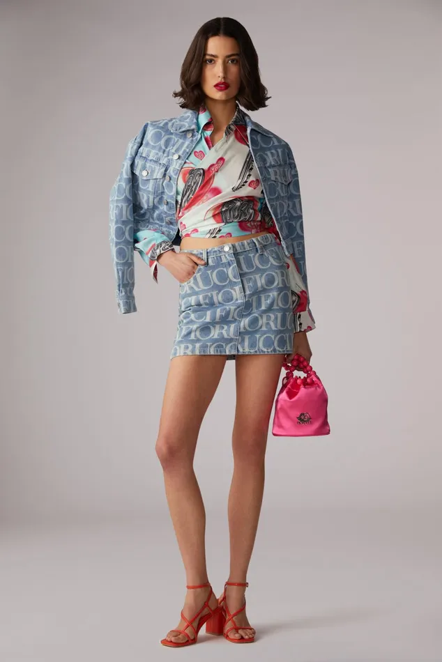 Women Fiorucci Jeans and Denim Laser Monogram Denim Mini Skirt Blue