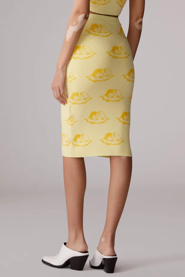Women Fiorucci Knitwear All Over Angels Knit Midi Skirt Yellow Women Fiorucci Knitwear All Over Angels Knit Midi Skirt Yellow