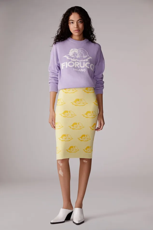 Women Fiorucci Knitwear All Over Angels Knit Midi Skirt Yellow Women Fiorucci Knitwear All Over Angels Knit Midi Skirt Yellow